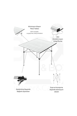 Box&box Alüminyum, Katlanabilir Kamp Ve Piknik Masası, Omuz Askılı Taşıma Çantasıyla Xl, Gri Gri