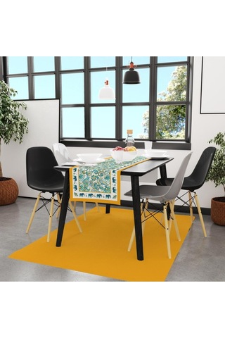 Blue Elephant Runner 140x45cm Mavi Fil Modeli Ince Keten, Uluslararası Yıkama Ve Solmama Sertifikası Çok Renkli