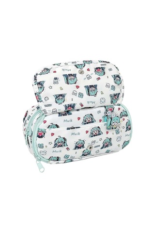 Netavantaj Kawaii Anime Miku Tasarımlı Kalem Kutusu, Fermuarlı, 2 Bölmeli, 23x8x3.5 Cm Çok Renkli