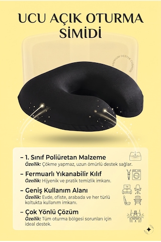 Ucu Açık Oturma Simidi Çökme Yapmayan Orta Sert Sünger Minder 43 9.5 Cm Dvm-06s Siyah