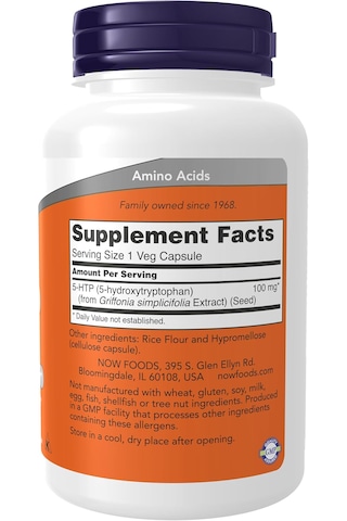 Now 5-htp 5-hydroxytryptophan 100 Mg Neurotransmitter Positive Mood Support 120 Veg Caps