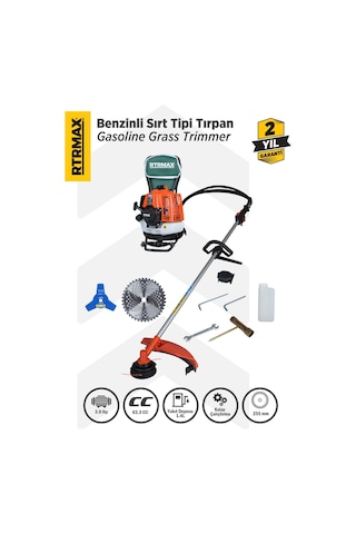 RTRMAX RTM9640 Benzinli Sırt Tipi Tırpan 63Cc 3.0Hp (Tırpan Bıçağı,Misina Başlığı,Tırpan Testeresi Hediye)