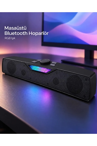 Rgb Işıklı Bluetooth 5. 4 Masaüstü Soundbar Hoparlör Usb Destekli Siyah