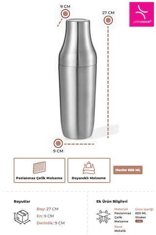 Primanova Gadget Çok Amaçlı Paslanmaz Çelik Kokteyl Shaker 650 Ml