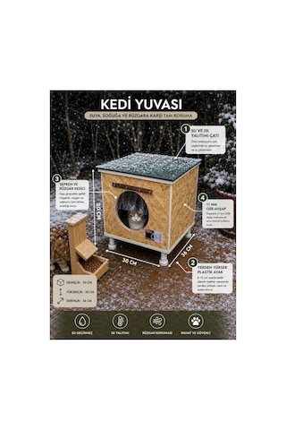 Kedi Kulübesi Kedi Yuvası Kedi Evi 30x33x36cm Iç Ve Dış Mekan Su Geçirmez Isı Yalıtımlı Özel Tasarım