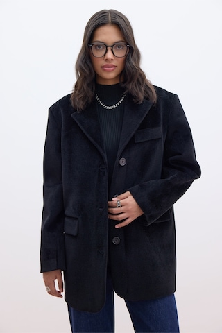 Kemerli Kaşe Ceket Siyah Siyah