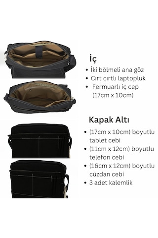 Cappadocia Vintage 4009 Omuz Postacı Siyah 15.6 Laptop Çantası Siyah