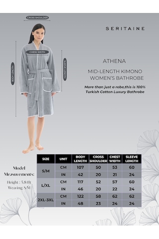 Athena Kimono Kadın Bornozu- Gri %100 Pamuk Gri