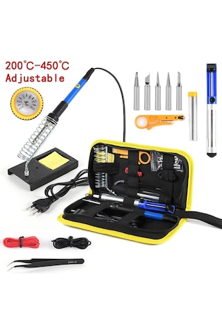 Blue 220v 60w Ayarlanabilir Sıcaklık Havya Kiti 15 1 Havya