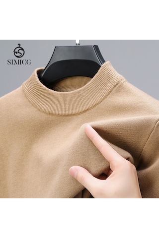 Kışın Yeni Yarım Balıkçı Yaka Sıcak Günlük Düz Renk Erkek Kazağı Haki