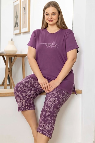Aydoğan Kadın İnci Büyük Beden Menekşe Kapri Pijama Takım 0067 Mor