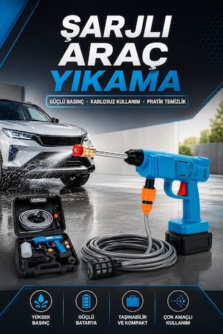 Şarjlı Oto Yıkama Ve Bahçe Sulama Tabancası Yüksek Basınçlı Makine 15.000 Mah 20-30 Dakika - Mh-hs5201-0819