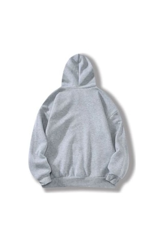 Unisex Gri Florida Baskılı Kapşonlu Oversize Sweatshirt 001
