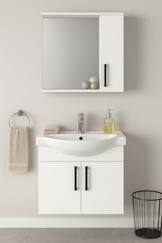 Dmz Home Concept Lacrime 65 Cm Beyaz Renkli Mdf, Oval Seramik Lav Beyaz