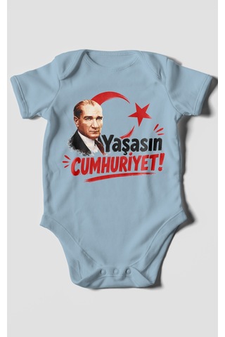 Morivokids Yaşasın Cumhuriyet Kısa Kollu Bebek Body %100 Pamuk Bebe Mavisi