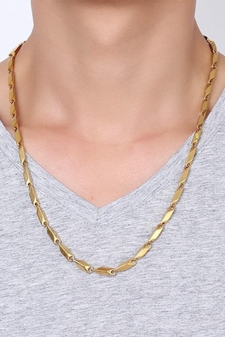Gold Kaplama Bambu Küp Unisex Çelik Kolye Ve Bileklik Seti Eck05S Altın