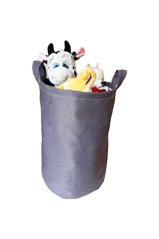 Vip Çamaşır Sepeti Çift Kat Kumaşlı Katlanabilir Sepet-Gri