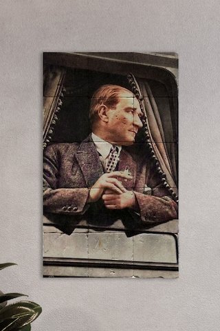Doğal Taş Atatürk Baskılı Tablo - Duvar Dekoru 30x50cm