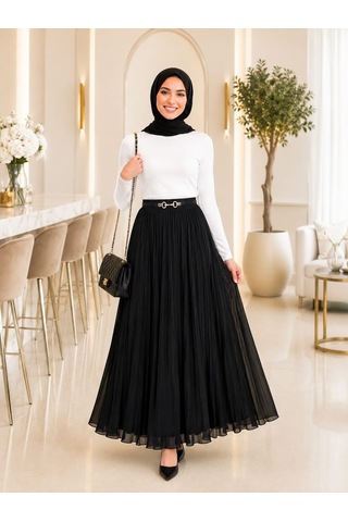 Esra Butik78 Siyah Kraş Etek Astarlı, Standart Beden, 100 Cm