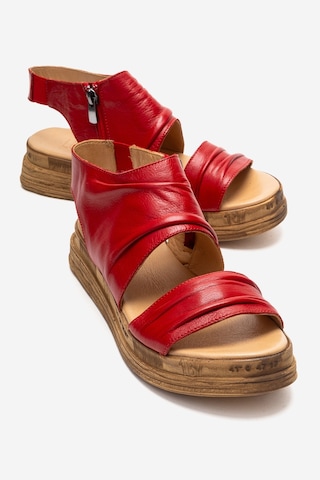 Luvishoes Lunas Kırmızı Hakiki Deri Yandan Fermuarlı Kadın Sandalet Kırmızı