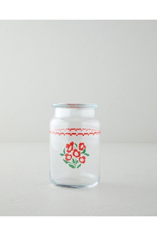 English Home Bright Parade Cam Kavanoz 880 Ml Kırmızı - Beyaz Kırmızı - Beyaz