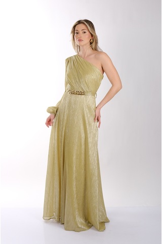 Explosion Tek Omuz Maxi Metalik Elbise - Şıklığı Ve Konforu Bir Arada Lime
