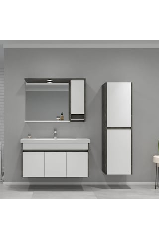 Orka Aydos 100 Cm Retro Gümüş/beyaz Banyo Dolabı Takımı Ve Boy Dolabı Beyaz