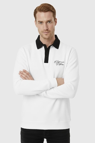 Rizzup Erkek Beyaz Relax Fit İçi Polarlı Polo Yaka Sweatshirt Pamuklu Kalın Sweatshirt 2600762