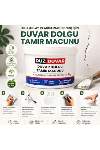 1 Kg Duvar Tamir Dolgusu Macunu Zemin Alçı Sıva Çatlak Onarıcı Giderici Derin Boşluk Doldurucu