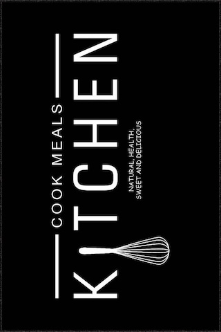 Siyah Kaymaz Tabanlı Kitchen Yazılı Mutfak Halısı Ar019n11