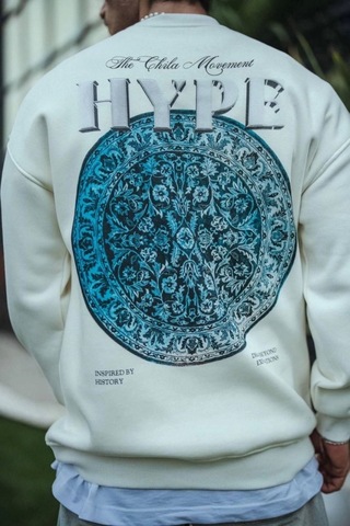 Modi Üç İplik Bisiklet Yaka Baskılı Sweatshirt - Beyaz Açık Kahverengi - Beyaz
