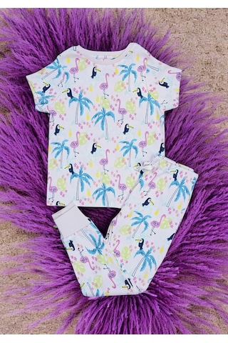 Flamingo Desenli Kısa Kol Kız Çocuk Pijama Takım Pembe