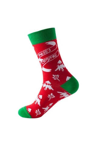 Erkek, Kadın Ve Çocuklara Özel Ağaç Ve Kar Tanesi Desenli Midi Yılbaşı Çorapları.