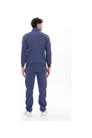 Rowinger 3 İplik Kalın Dokulu Parçalı Görünümlü Kapüşonlu Tam Fermuarlı Erkek Sweatshirt İndigo
