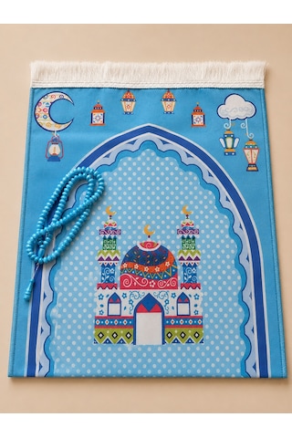 Çocuk Seccade Tesbih Namaz Seti Çantalı Seccade Ve 99'lu Tesbih Mavi