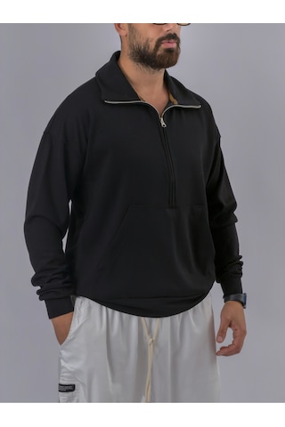 Cocopelli Fermuarlı Polo Yaka Siyah Erkek Sweatshirt Coc3521