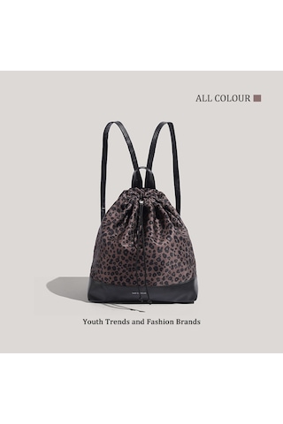 Charhp&kejnt2025 Yeni Hafif Moda Bağcıklı Leopar Desenli Sırt Çantası Büyük Kapasiteli Çok Yönlü İşe Gidip Gelme Sırt Çantası Kahverengi