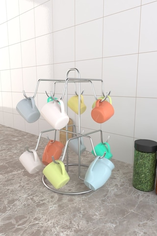 Eva Metal Tasarim 12 Kancalı Krom Kupa Fincan Askılığı Fincan Bardak Kupa Askılığı Askısı 12'li Krom