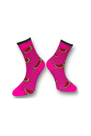 2'li Unısex Karpuz Tasarımlı Esnek Nem Alabilen Pamuklu Spor Soket Çoraplar Çok Renkli