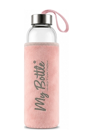 My Bottle Peluş Kılıflı Cam Matara Taşıma Askılı Şık Su Şişesi Powder Blush