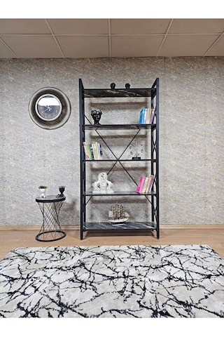 Siyah Boyalı Kitaplık - 5 Raflı Suntalem Lüks Kitaplık Luanda Çok Renkli