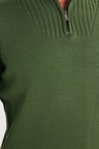 Tudors Erkek Slim Fit Dar Kesim Armürlü Fermuarlı Yeşil Dik Yaka Kazak-34920 Yeşil