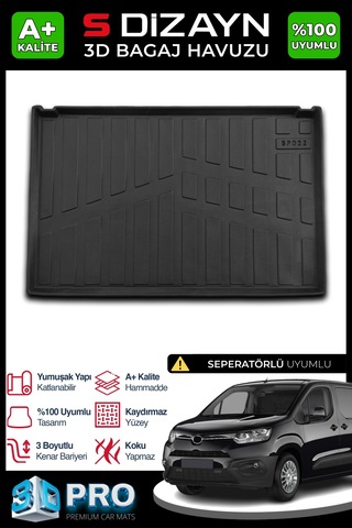 S-dizayn Toyota Proace City Seperatörlü 3d Pro Bagaj Havuzu 2019 Üzeri A+ Kalite