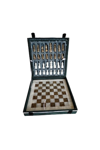 El Yapımı Fosilli Doğal Taş Satranç Takımı Premium Kalite