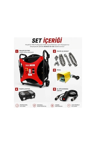 ninjaflex PRO Profesyonel Gider Açma Makinesi 20 Metre Otomatik Tamburlu 1400 Watt (El Kumandası + Ayak Pedalı)