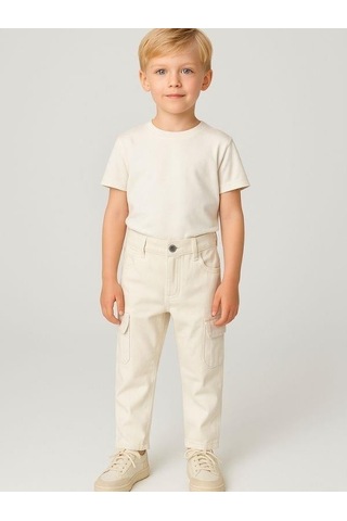 Nanica Kids Erkek Bebek Pamuklu Kumaş Kargo Cepli Pantolon-16006 Krem