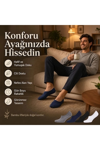 Çorap Giyim Erkek Bambu 4 Lü Babet Çorap Görünmez No Show Dikişsiz Silikon Topuklu Çok Renkli