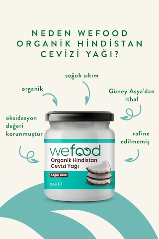 Wefood Organik Hindistan Cevizi Yağı 150 ml (Soğuk Sıkım)