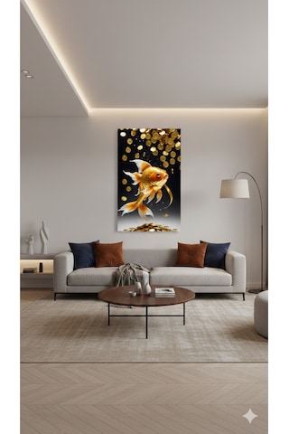 Para Ve Balık Temalı Modern Dekoratif Cam Tablo