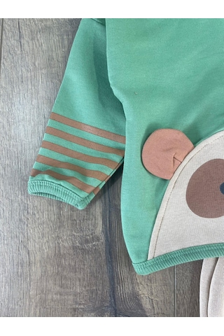 Bebicix Oversize Şerit Detaylı Yumuşak Doku Bereli Erkek Bebek 3'lü Takım Yesil